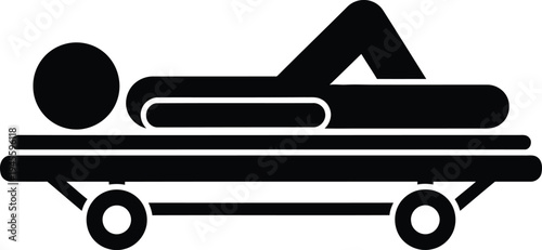 A person lying on a hospital bed with one leg raised