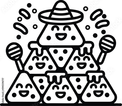 Funny Nacho Pyramid Cinco de Mayo Line Art Vector