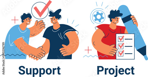 Illustration depicting support and project collaboration between two individuals