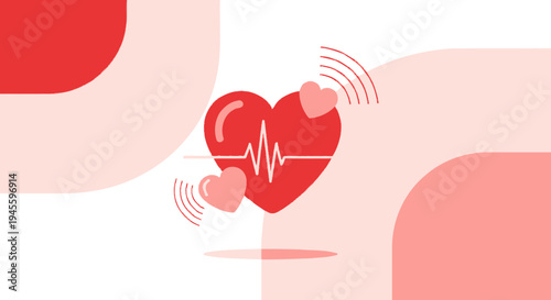 Red Heart with EKG Line and Small Hearts, Medical Health Concept, Love Symbol
