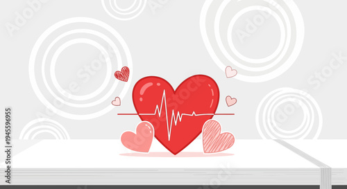 Red Heart with EKG Line and Small Hearts, Valentine's Day Theme
