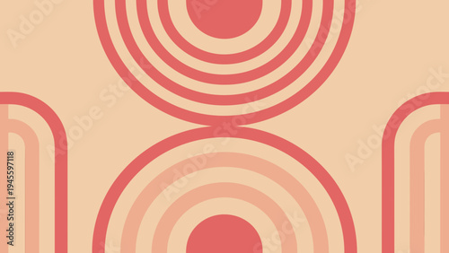 Vibrant abstract background with concentric circles and arches in peach and coral hues creating a dynamic geometric pattern