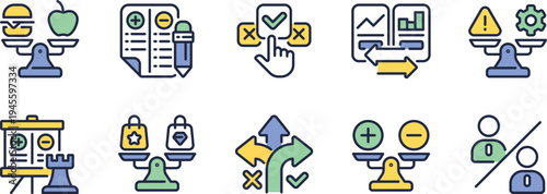 Collection of icons representing various business and financial concepts
