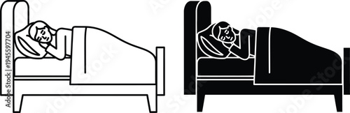 Contrasting sleeping environments black and white illustrations of people in bed