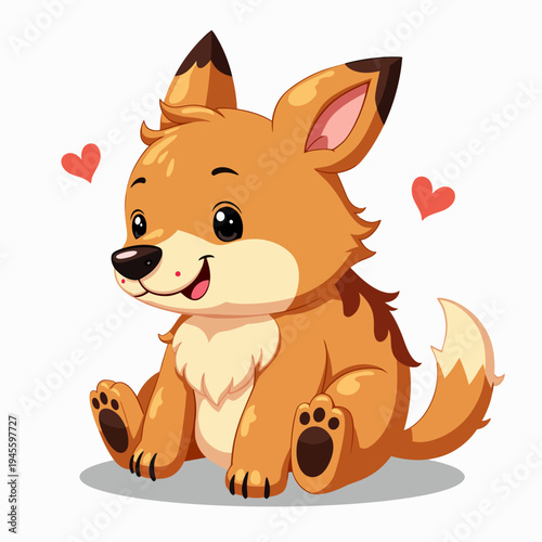 Adorable flat vector illustration of a cute sitting fox or puppy character, perfect for children's designs and animal-themed projects.