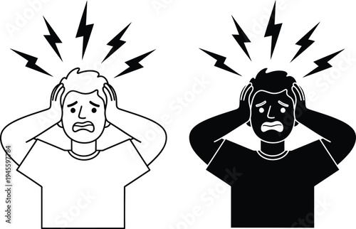 Cartoon illustration of two stressed people covering their ears with lightning bolts