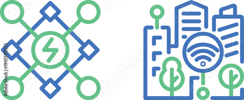 Modern abstract illustration of interconnected technology and network symbols
