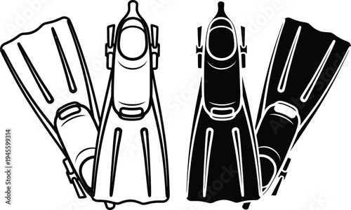 A black and white illustration of four flippers in different shades and orientations