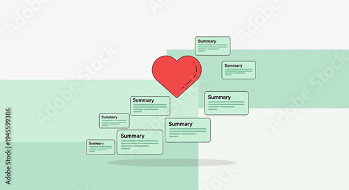 Red Heart Symbol with Summary Boxes - Abstract Concept