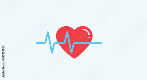Red Heart with Blue EKG Pulse Line - Cardiology, Health, Love Symbol