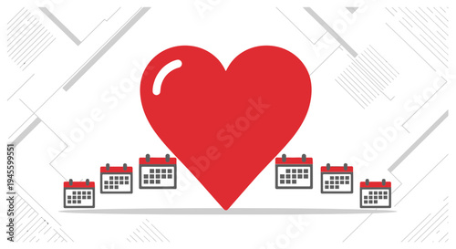 Red Heart With Calendar Icons Symbolizing Love And Time Or Dates