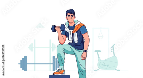 Man Lifting Dumbbell in Gym, Fitness and Healthy Lifestyle