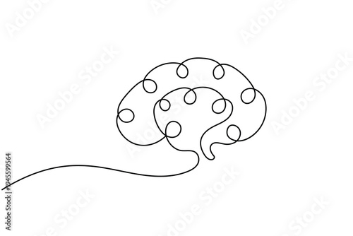 Human brain icon continuous line drawing style white background