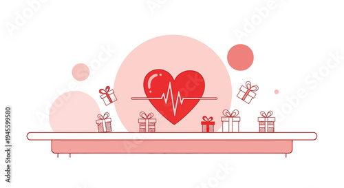 Red Heart with Cardiogram and Gift Boxes - Health and Love Concept