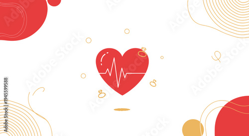 Red Heart with Cardiogram Pulse Line, Health Concept, Medical Symbol, Minimalist Design