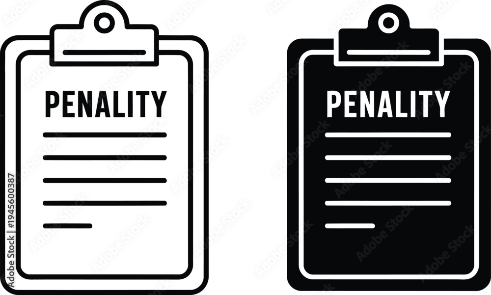 Fototapeta premium Two clipboards with penalty documents black and white line art illustration