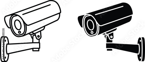 Two security cameras side by side in black and white illustration