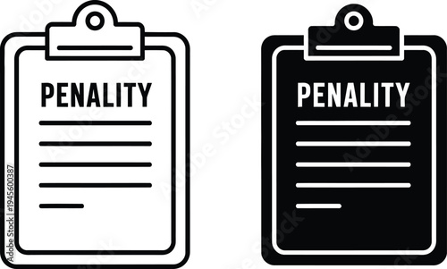 Two clipboards with penalty documents black and white line art illustration