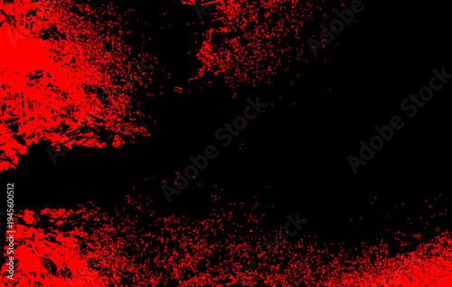 Abstract grunge background featuring red paint splatter and distressed texture. The chaotic ink splash and gritty grunge details create a bold visual effect ideal for posters, banners, album covers