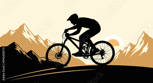 Silhouette of a Mountain Biker Riding on a Trail.
