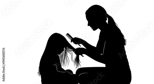 Woman Cutting Hair of Sitting Person.