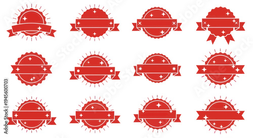 Red Stamp Seals and Ribbons Collection - Vector Graphic Elements