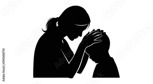 Woman Praying with Child Silhouette.