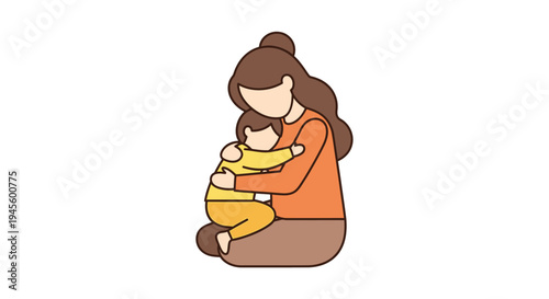 Woman Sitting and Holding Baby Close.