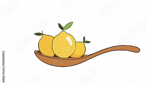 Cheerful lemons on wooden spoon vector for healthy cooking and recipe illustrations