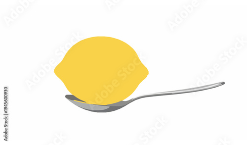 Minimalist lemon on silver spoon vector illustration for kitchen and food designs