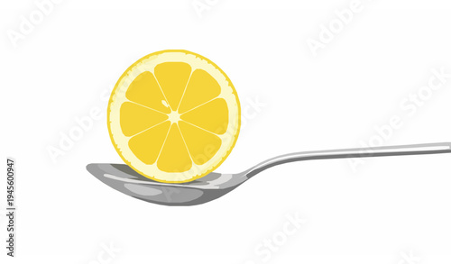 Whimsical lemon slice on teaspoon vector illustration for beverage and dessert designs