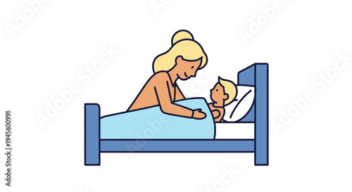 Mother Reading to Child in Bed Together.