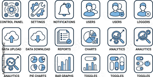 Admin Dashboard Interface and Data Analytics Vector Icon Set