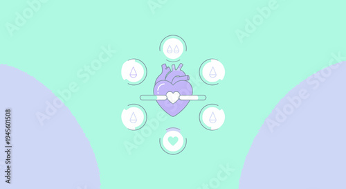 Abstract Heart Health Concept: Anatomical Heart, Droplet Icons, Pastel Colors