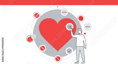 Abstract Heart Health Monitoring Concept, Person Interacting with Data