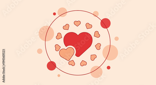 Abstract Heart Icon Set with Circles and Dots on Light Background