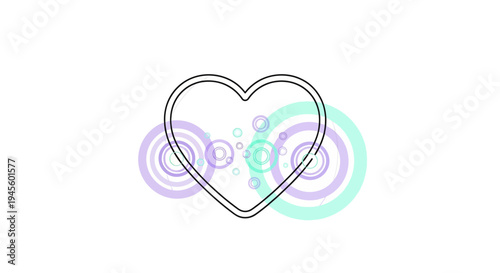 Abstract Heart Shape with Concentric Circles and Bubbles on White Background