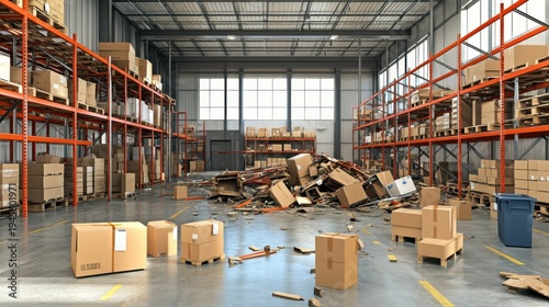 Warehouse Shelving System Collapsed Amidst Industrial Goods