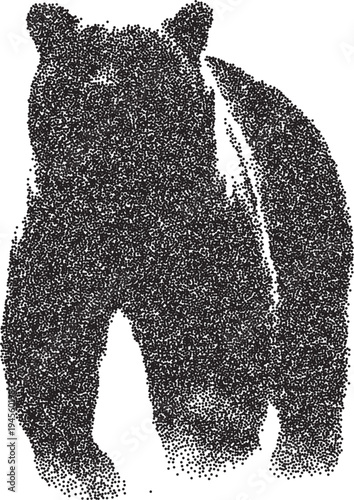 Tableau sur toile Bear vintage y2k stipple art, grizzly halftone stipple brutalist retro vector pn