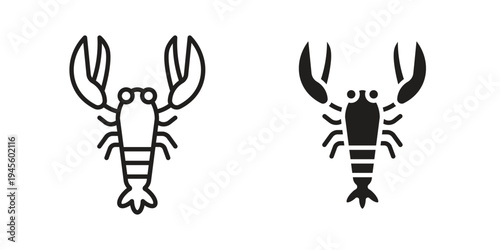 Lobster icon vector pack. Thin linear and black flat style.