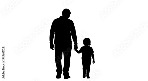 Silhouette of Father and Child Walking Together.