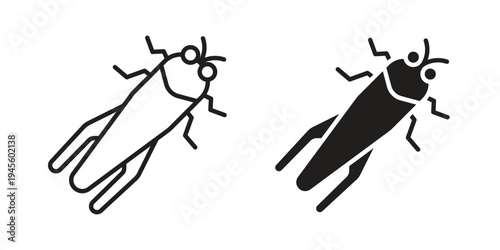 Locust icon vector pack. Thin linear and black flat style.