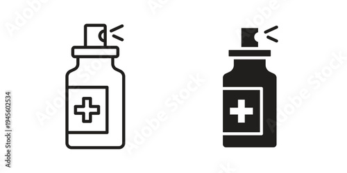 medical pump spray icon vector pack. Thin linear and black flat style.