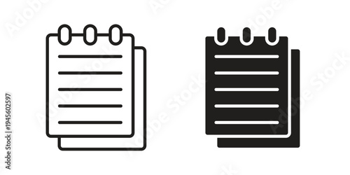 Memo Pad icon vector pack. Thin linear and black flat style.