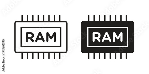 Memory icon vector pack. Thin linear and black flat style.