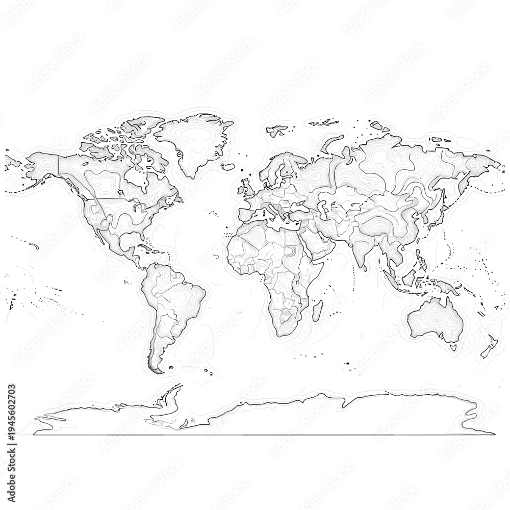 Fototapeta premium Simple Line Art Outline Map of Earth