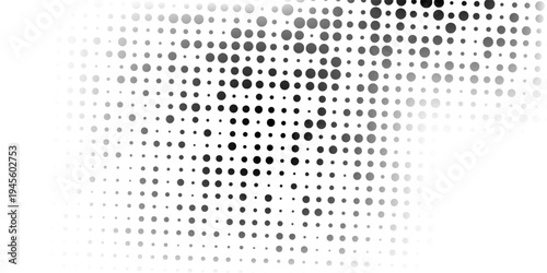 Simple dotted wave halftone gradient background. Faded grit noise texture. White and black sand abstract