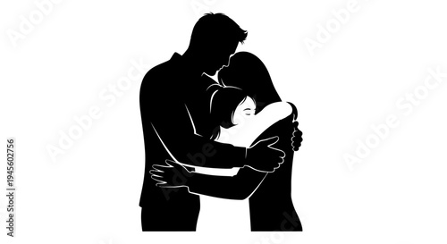 Silhouette of Man Holding Baby Close.