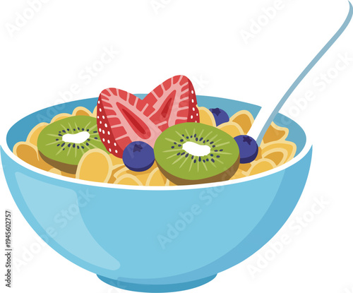Healthy porridge with fresh fruits in bowl breakfast food concept vector illustration isolated on white background
