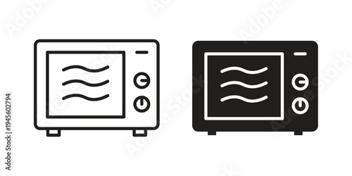 Microwave icon vector pack. Thin linear and black flat style.